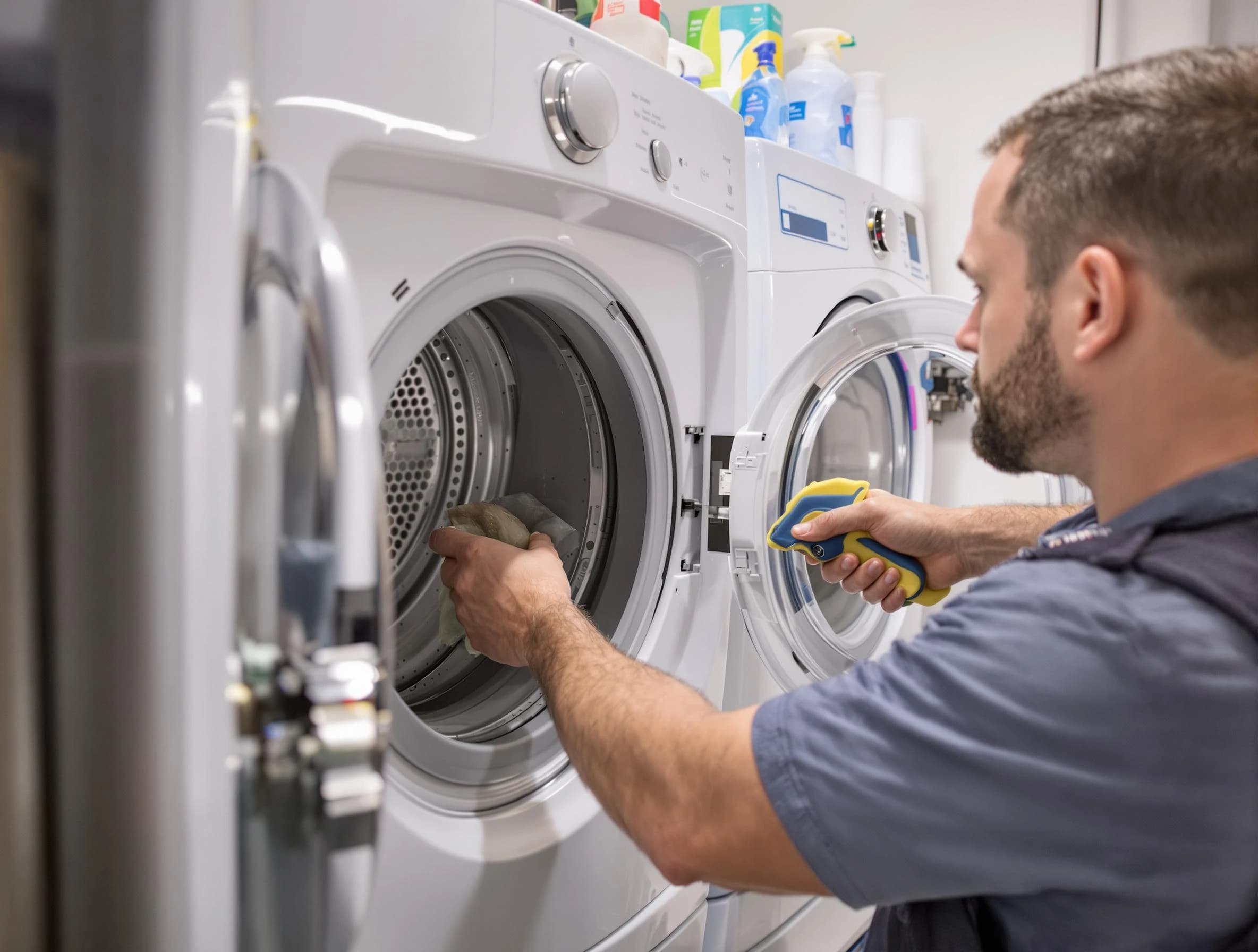 Fullerton Dryer Vent Cleaning specialist removing lint buildup from a dryer lint trap system in Fullerton