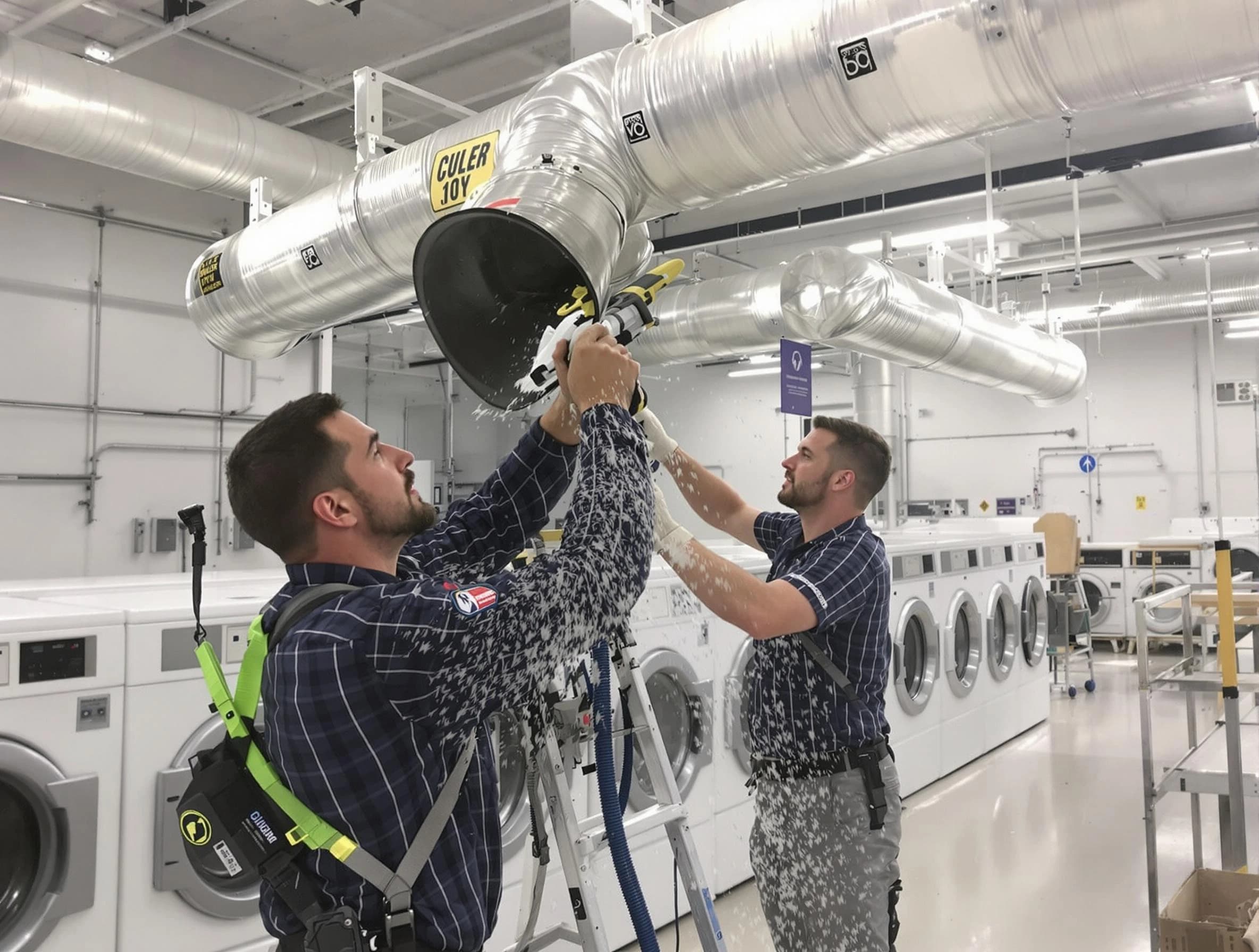 Fullerton Dryer Vent Cleaning team performing large-scale commercial dryer vent cleaning in Fullerton