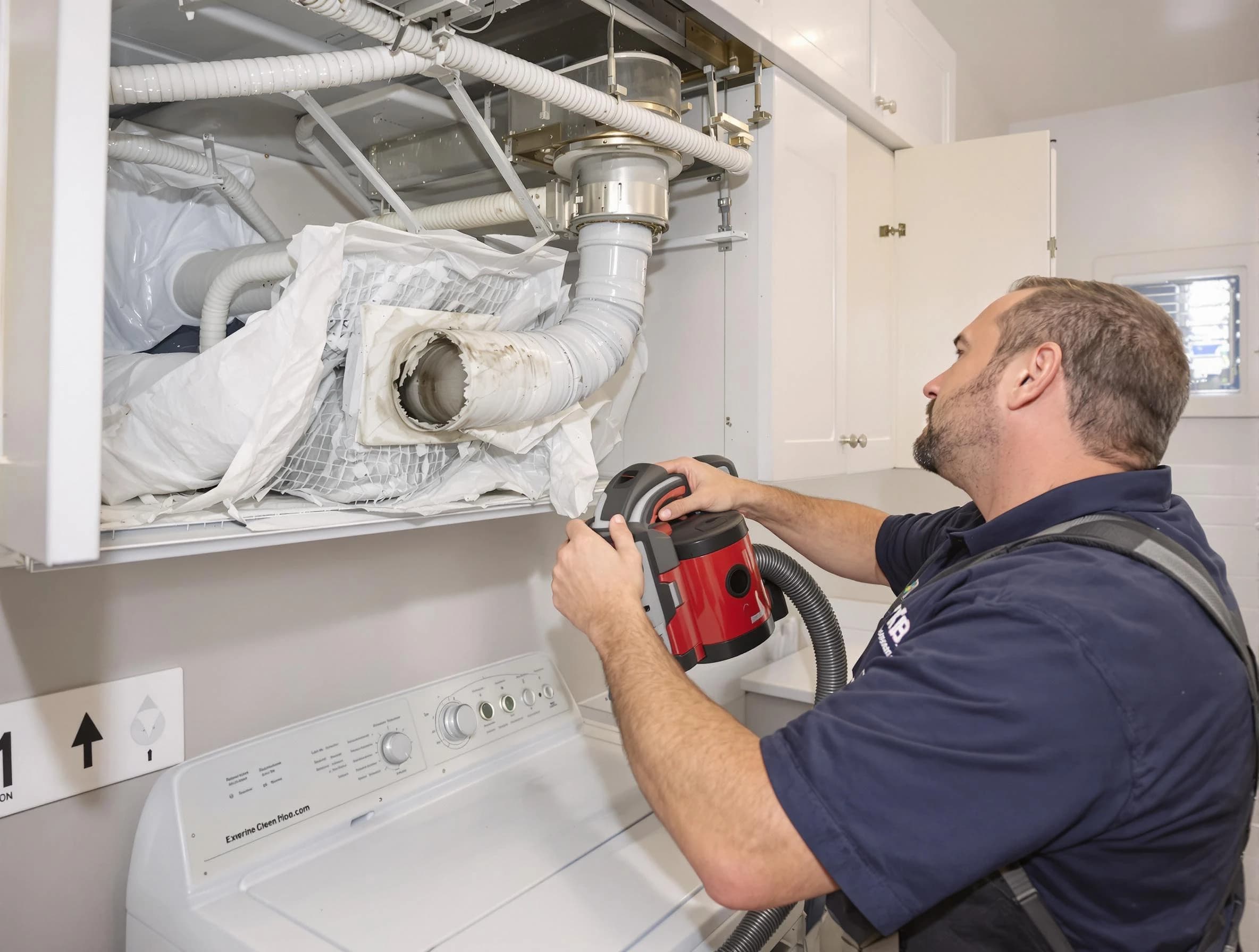 Fullerton Dryer Vent Cleaning technician performing professional exhaust vent cleaning at a residential property in Fullerton
