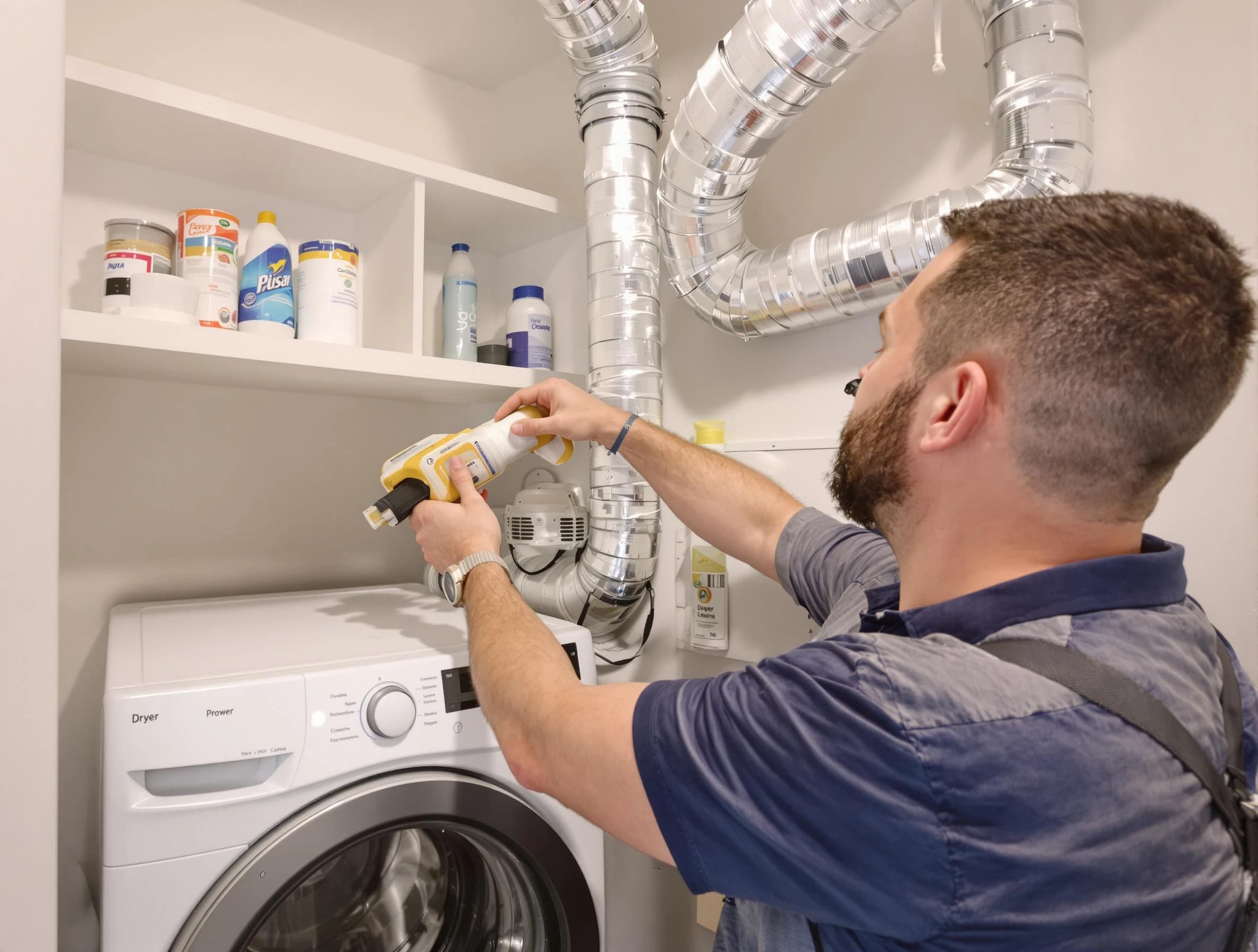 Fullerton Dryer Vent Cleaning technician performing dryer vent cleaning at a home in Fullerton