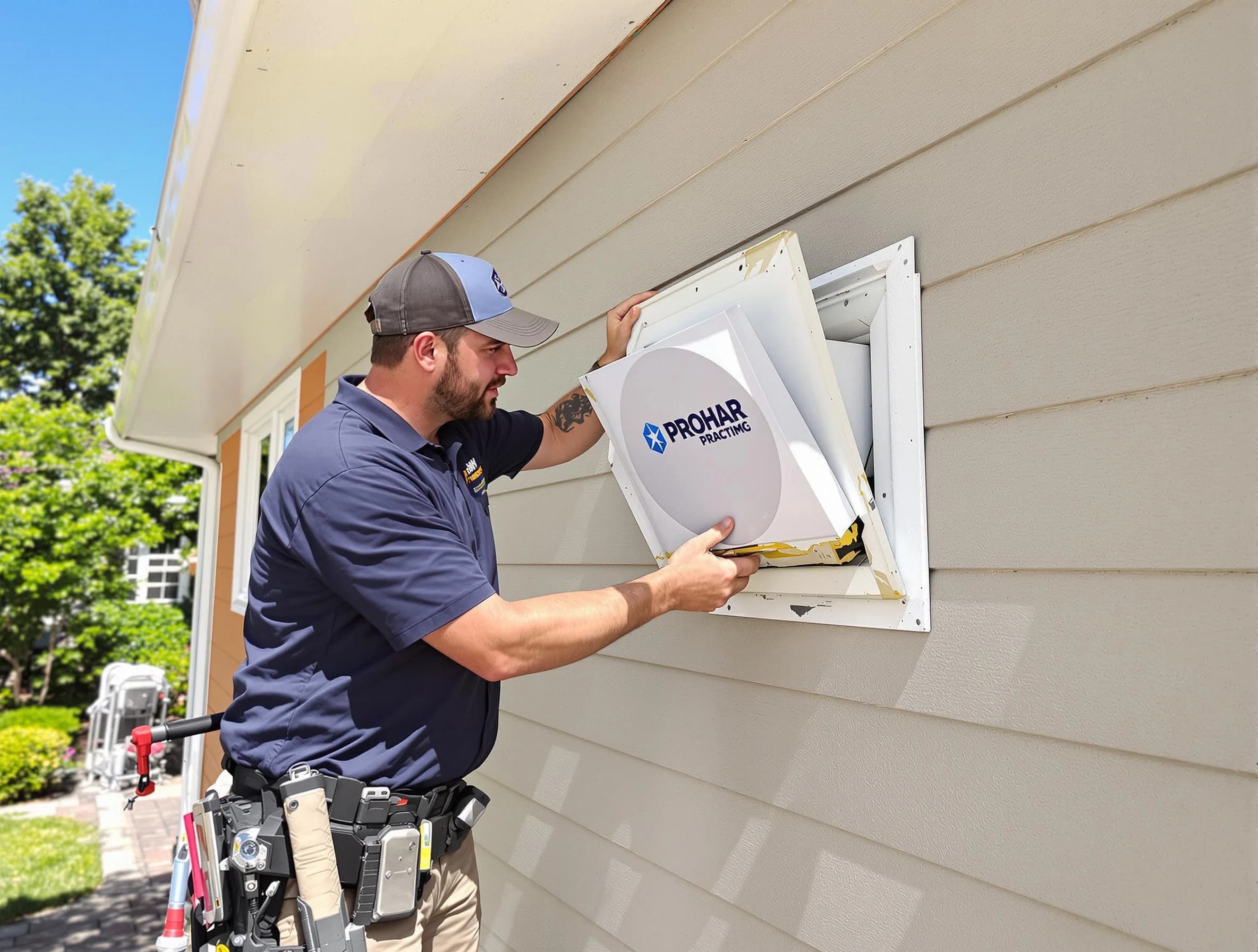 Fullerton Dryer Vent Cleaning technician installing a new protective dryer vent cover on a home in Fullerton