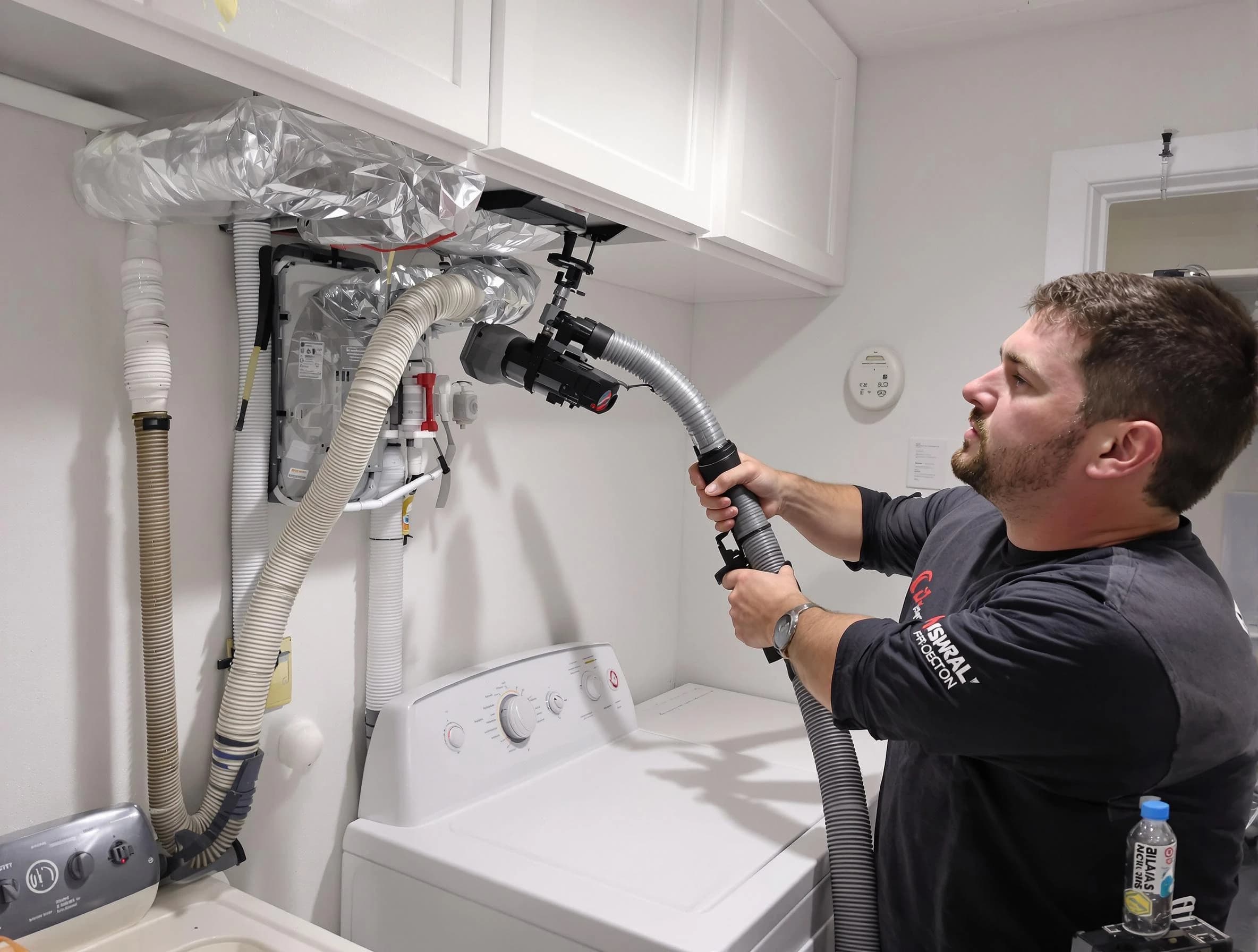 Fullerton Dryer Vent Cleaning certified technician performing safety-focused gas dryer vent cleaning in Fullerton