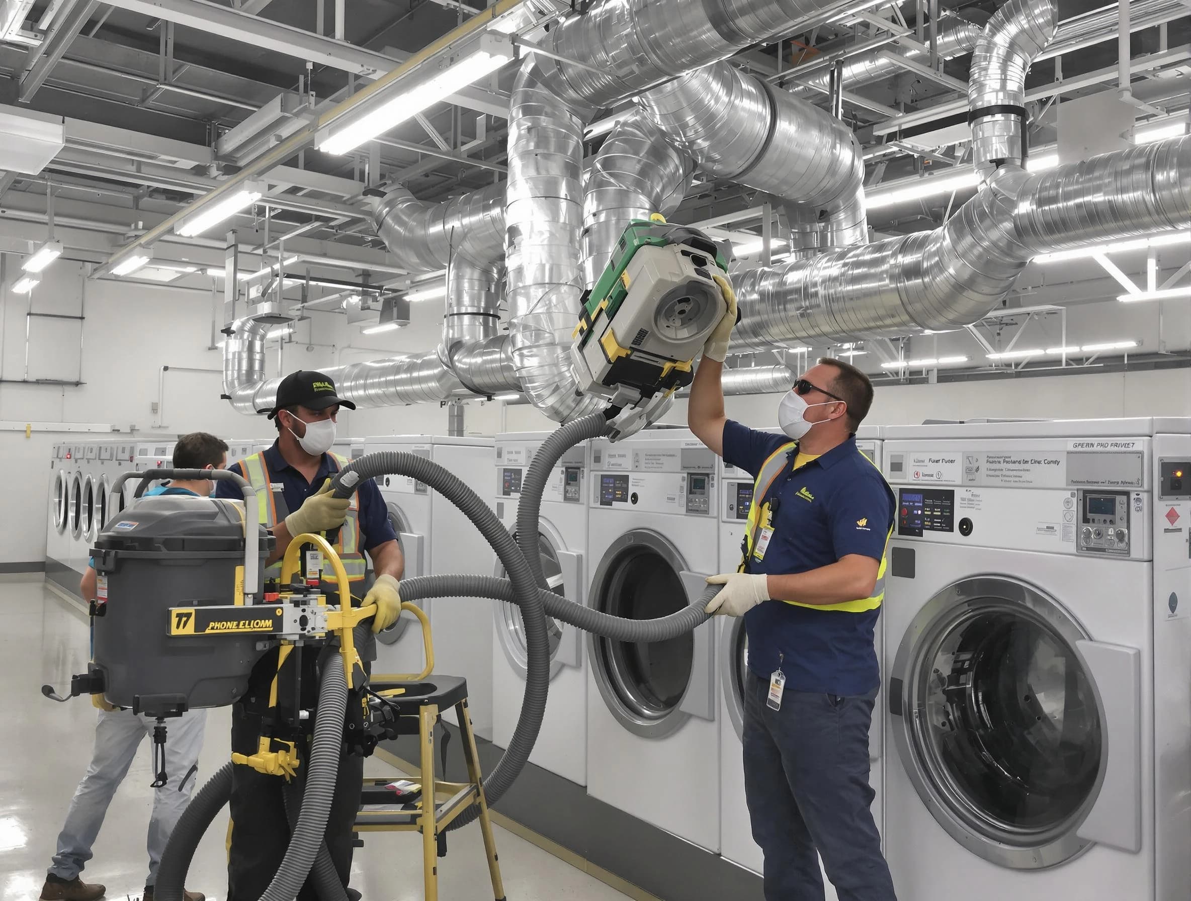 Fullerton Dryer Vent Cleaning team cleaning large-scale industrial dryer vent systems at a facility in Fullerton