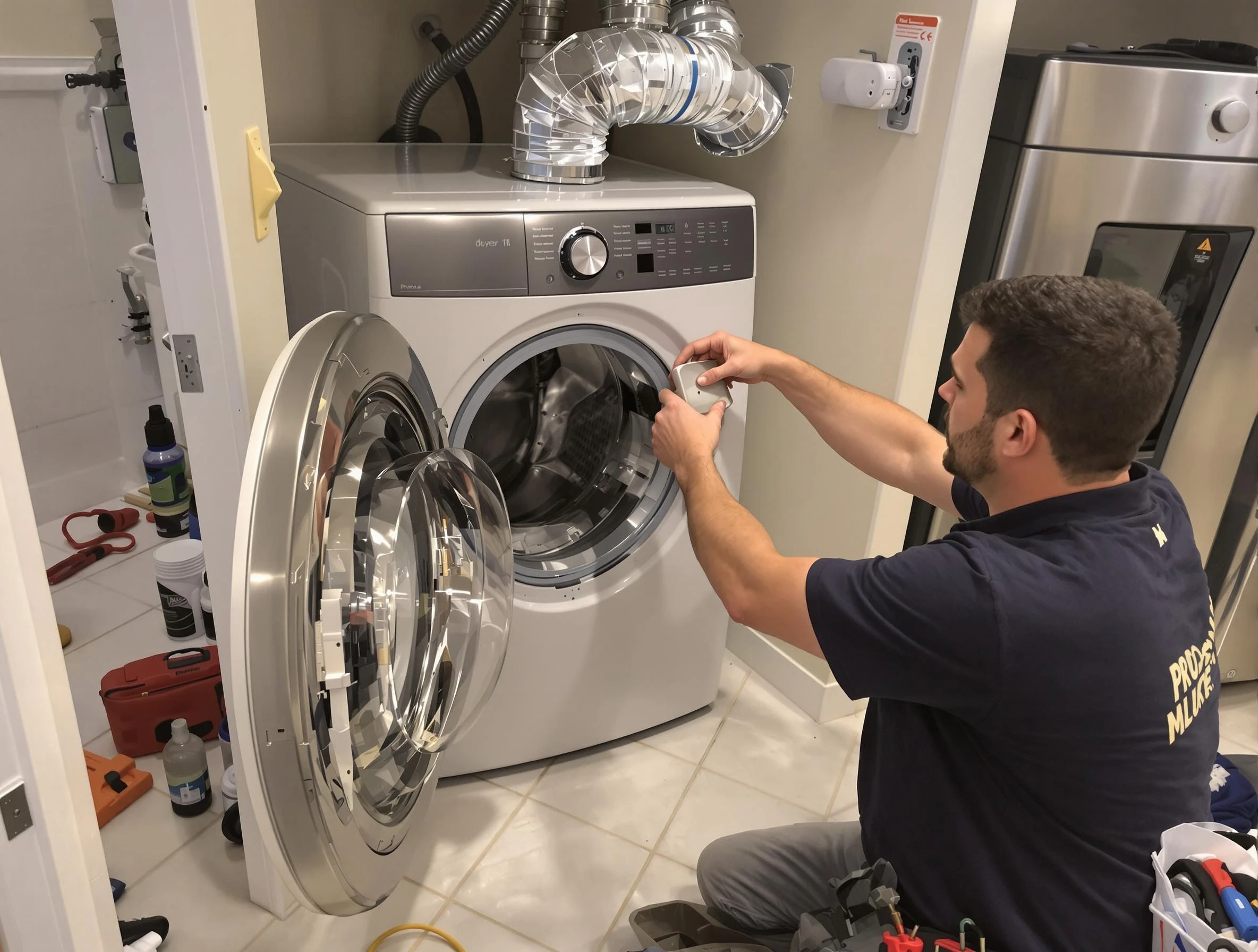Fullerton Dryer Vent Cleaning technician performing precise dryer vent hose installation in Fullerton