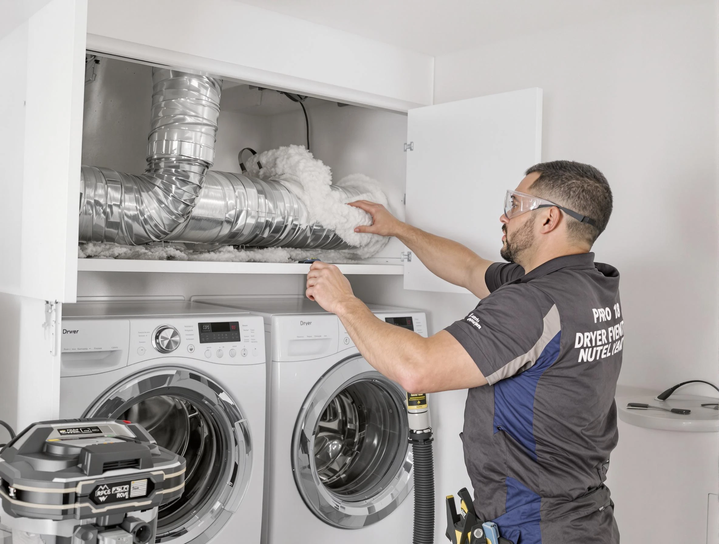 Fullerton Dryer Vent Cleaning certified technician performing specialized gas dryer vent cleaning in Fullerton